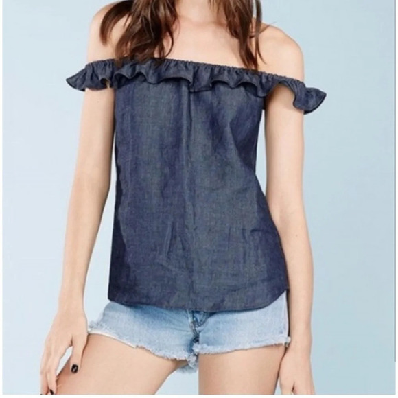 Reformation Tops - Reformation Scarlett Chambray Denim Off Shoulder‎ Blouse